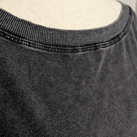 Washed Black Ruffle Hem Cropped Sweatshirt Balloon Sleeve Grunge Y2K Western - Picture 6 of 8